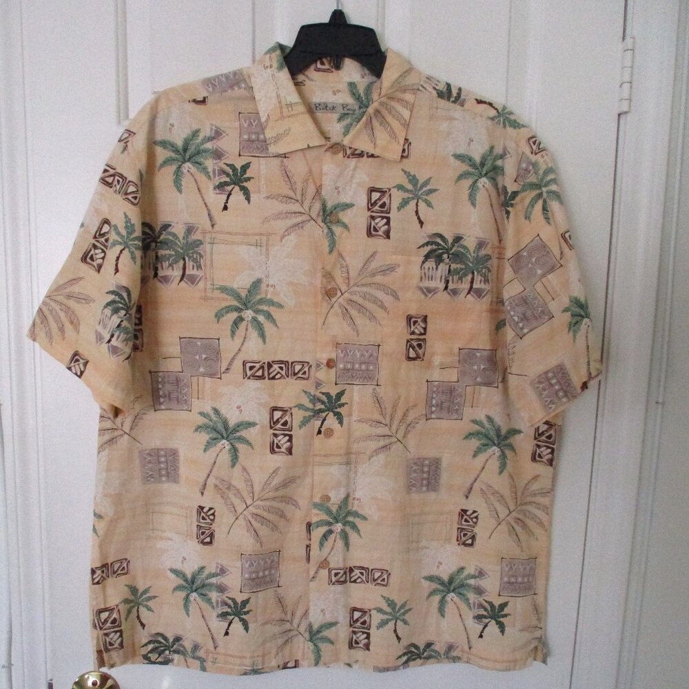 Batek Bay Mens S/S Yellow Cotton Floral Hawaiian Shirt - Size XL